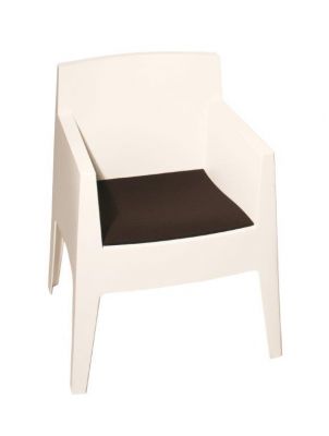 Weißer Toy Stuhl mit brauner Filz Sitzauflage für bequemes Sitzen, passend für Philippe Starck Stuhl.